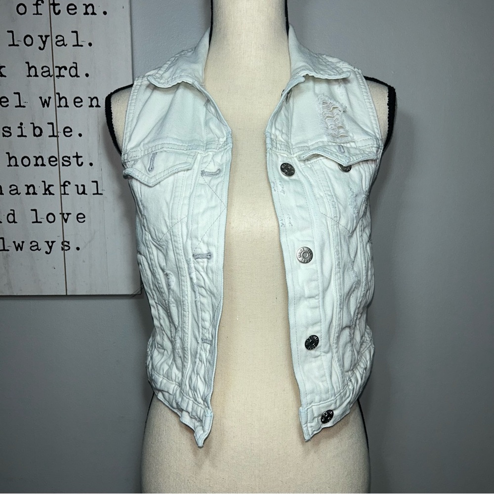 Madewell Light Blue Distressed Button Pockets Sleeveless Cotton Basic Vest XS